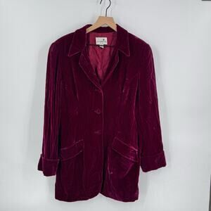 Vintage Liz Claiborne Studio Velvet Blazer Jacket Deep Burgundy Plum Size 12